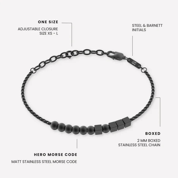 Hero Morse Code - Black - stainless steel brushed black bracelet - G-MOR02