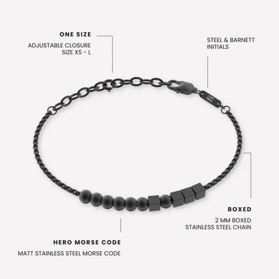 Hero Morse Code - Black - stainless steel brushed black bracelet - G-MOR02