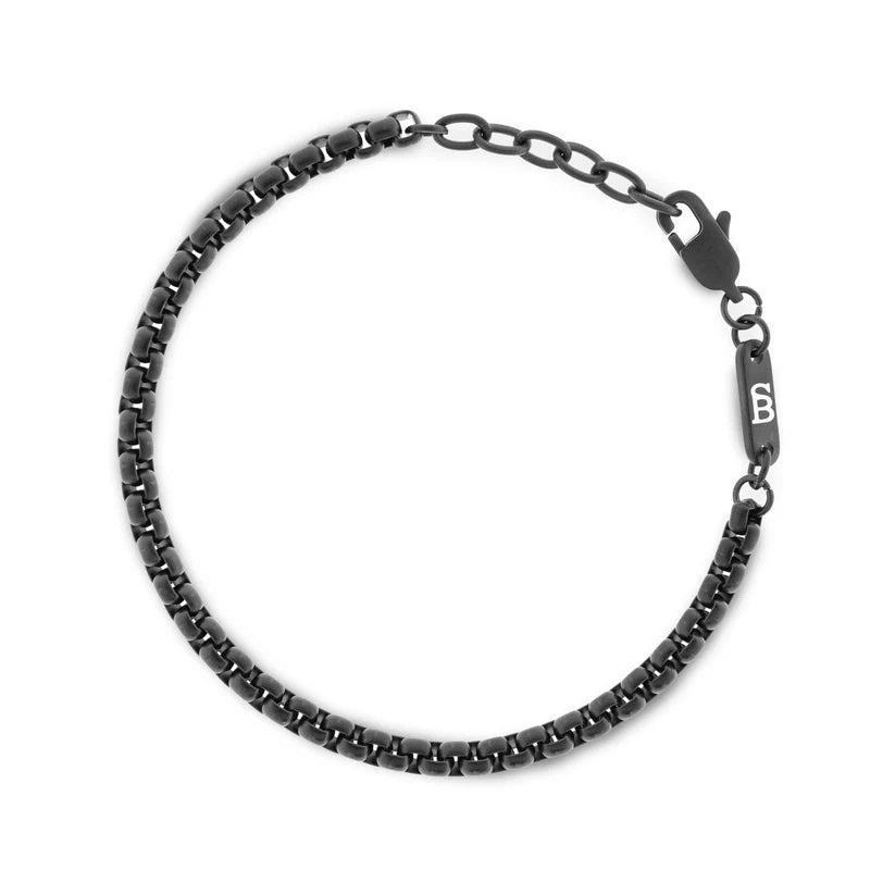 Black - 4mm Boxed Chain Bracelet - B-BOX02