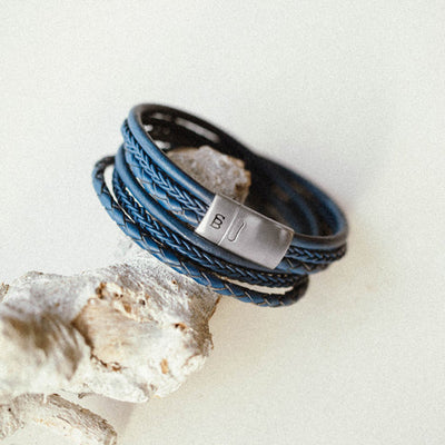 Bonacci -Jeans Blue-6 rope braided leather bracelet- LBB/010