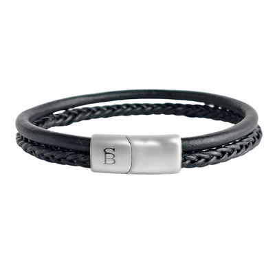 Denby - Black -double stack braided leather bracelet- LBD/005