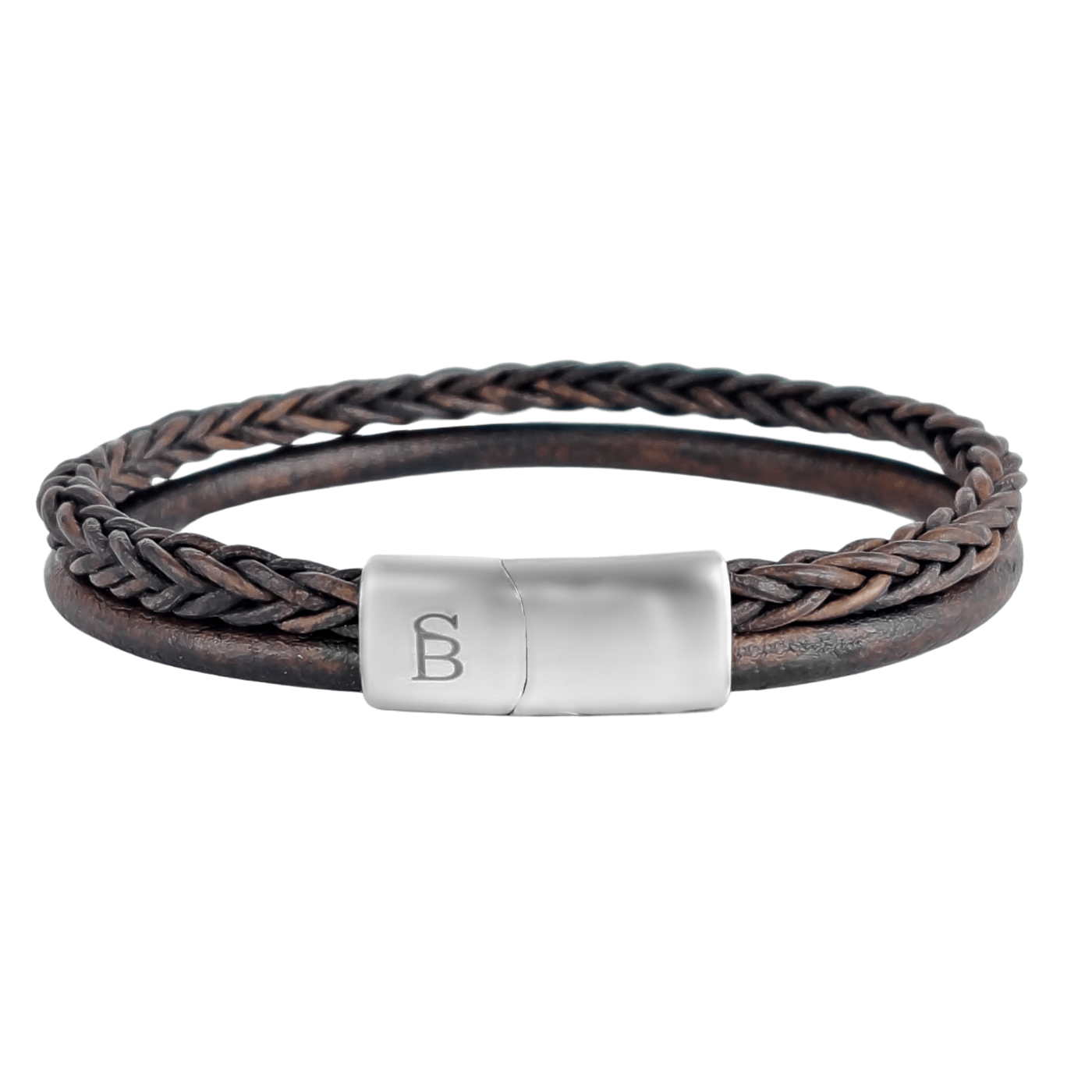 Denby - Brown -double stack braided leather bracelet- LBD/006