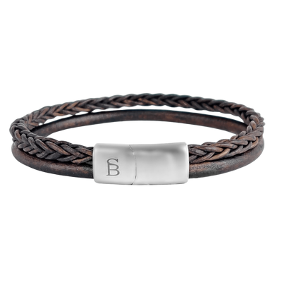 Denby - Brown -double stack braided leather bracelet- LBD/006