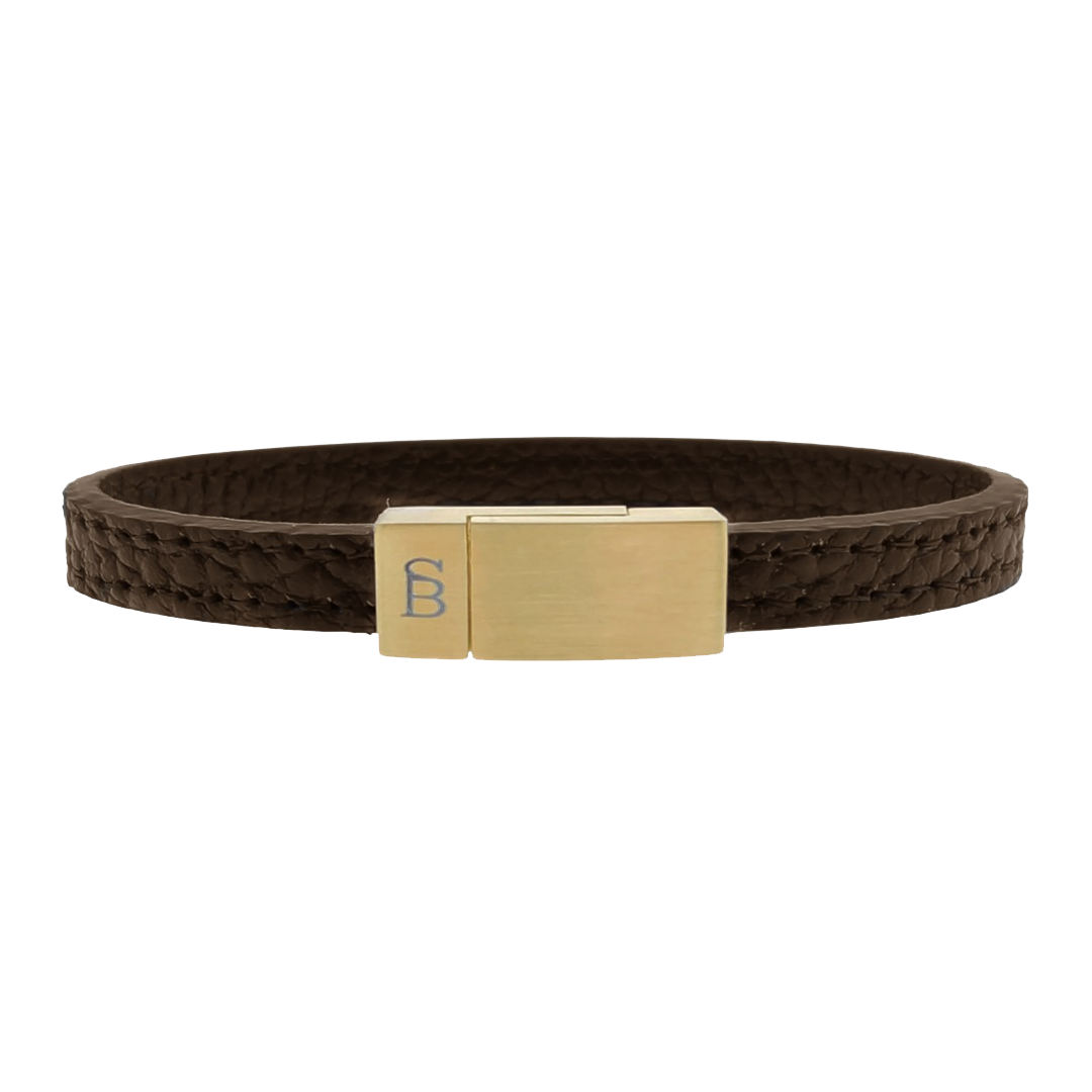 Grady - Gold Brown -Elegant pebble finish leather strap bracelet- LBG/007