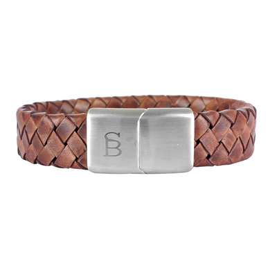 Preston - Caramel -15mm box braided leather cuff bracelet- LBP/003