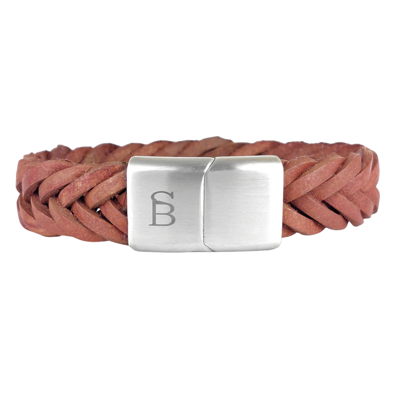 Preston - Cognac -15mm sawtooth braided leather cuff bracelet- LBP/007