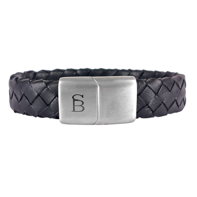 Preston - Matt Black -5mm box braided leather cuff bracelet- LBP/002