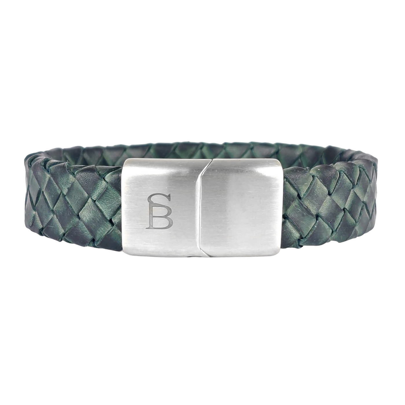 Preston - Matt Green -15mm box braided leather cuff bracelet- LBP/001