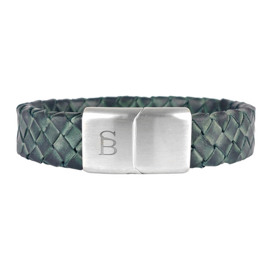 Preston - Matt Green -15mm box braided leather cuff bracelet- LBP/001