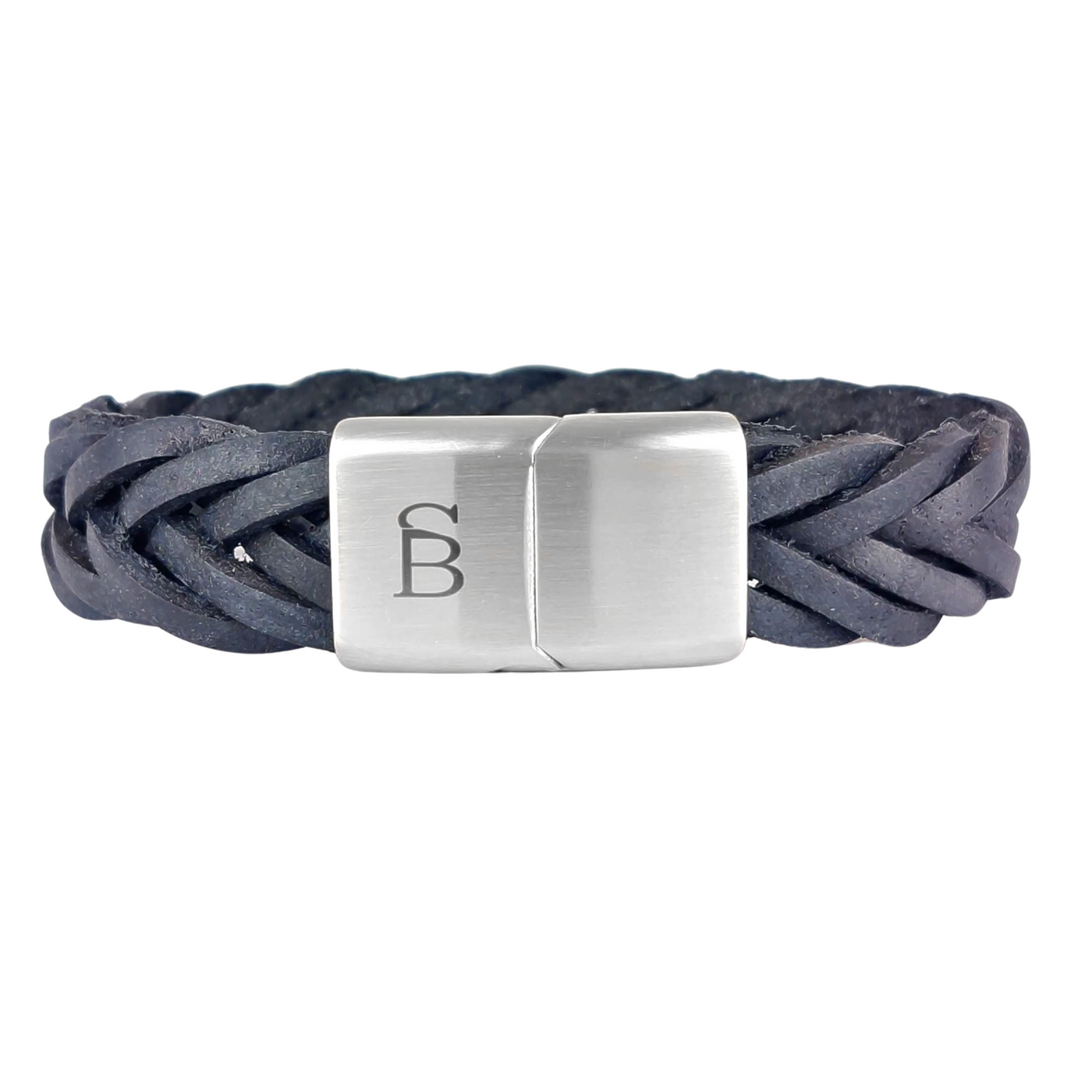 Preston - Navy -15mm sawtooth braided leather cuff bracelet- LBP/008