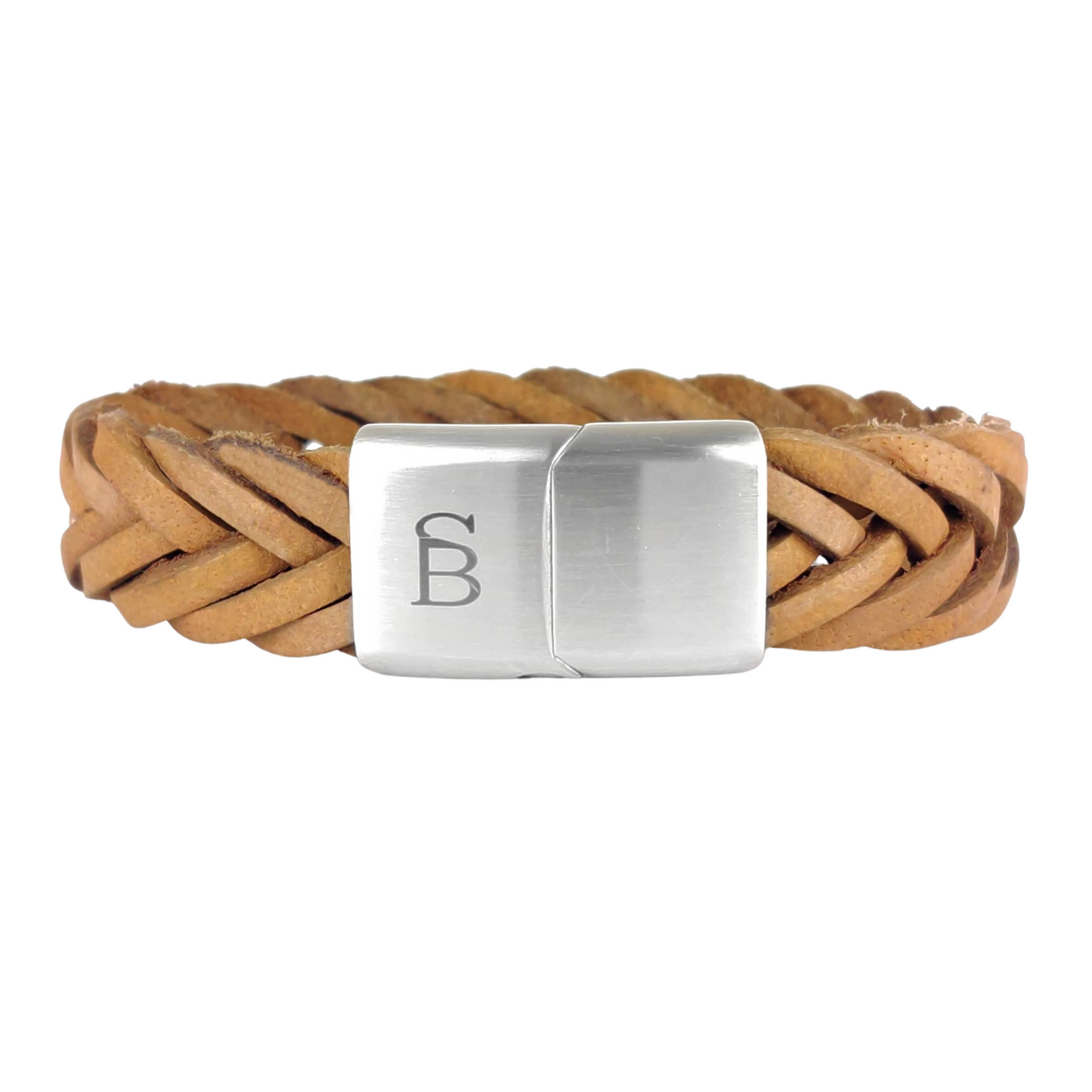 Preston - Tan -15mm sawtooth braided leather cuff bracelet - LBP/009