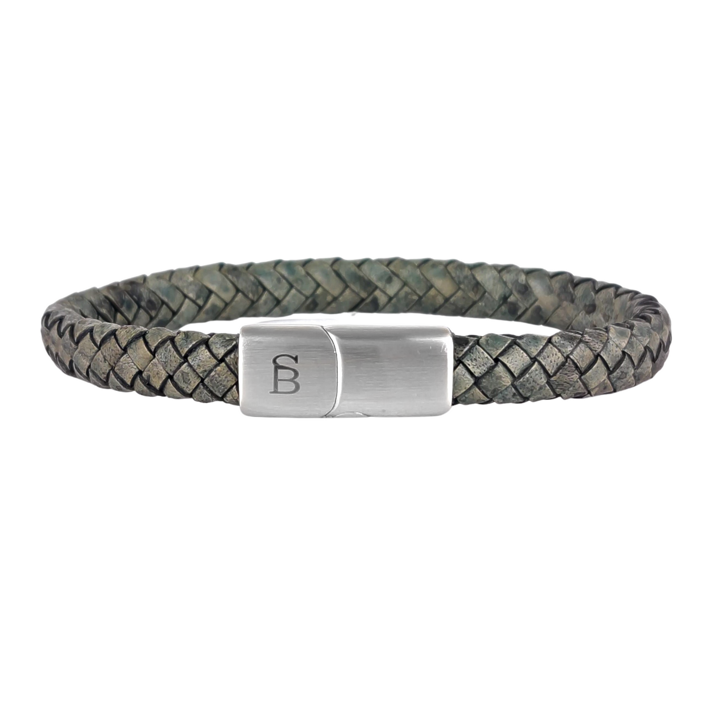 Riley - Dark Green -8mm leather box braided bracelet- LBR/003