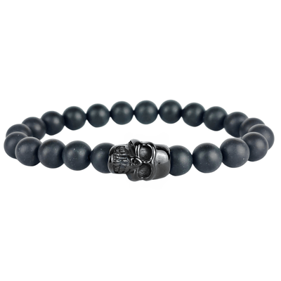 Skull - Matte Black -natural 8mm stone and black skull stretch bracelet- SBS/013