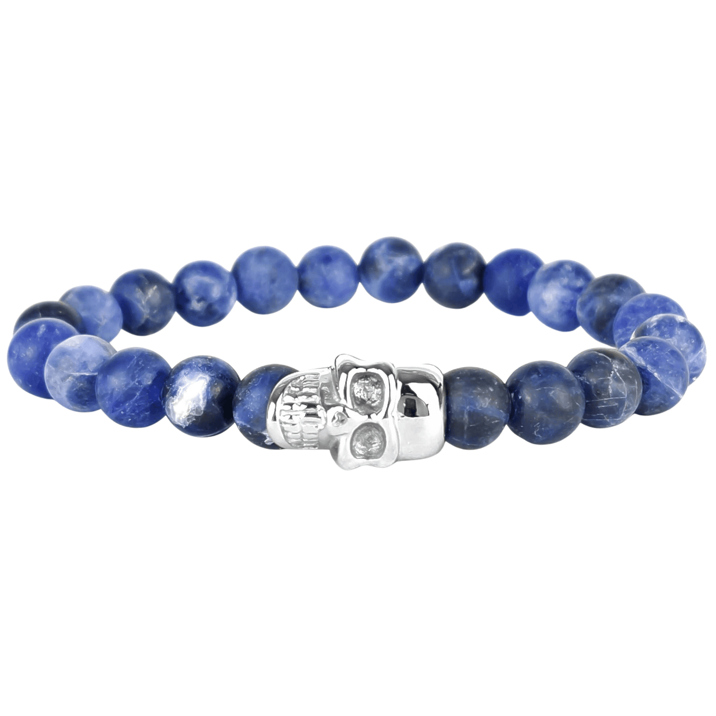 Skull - Matte Navy -natural 8mm stone and silver skull stretch bracelet- SBS/011