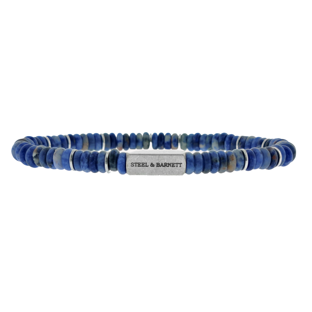 Two Tone - Matte Sodalite -6mm stone and silver disc stretch bracelet- SBTT/002