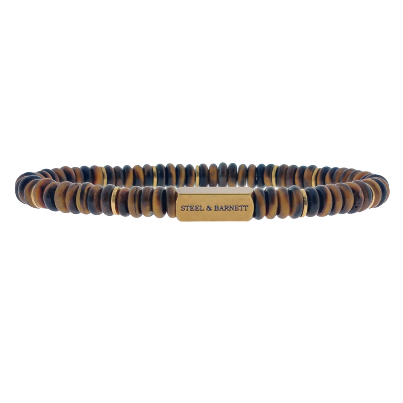 Two Tone - Tiger -6mm stone and gold disc stretch bracelet- SBTT/005