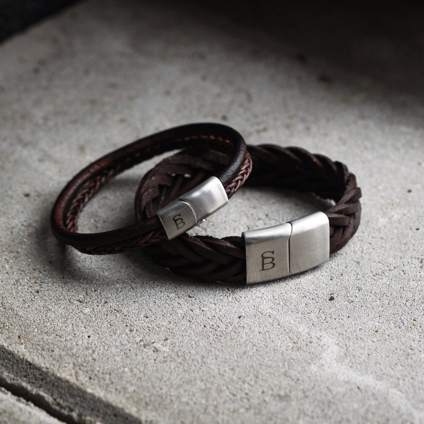 Denby - Brown -double stack braided leather bracelet- LBD/006