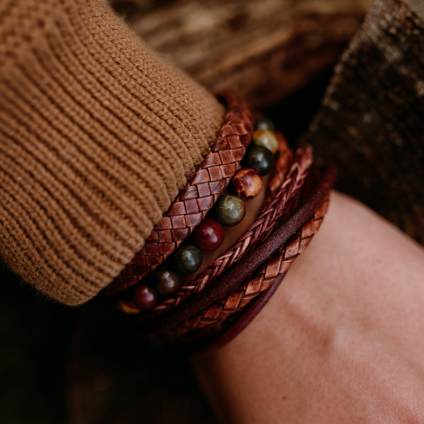 Riley - Caramel -8mm leather box braided bracelet- LBR/002