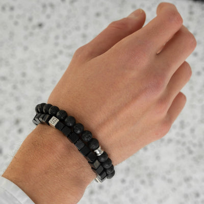 Memphis - Matte Black - stone box bead bracelet - SBM/002